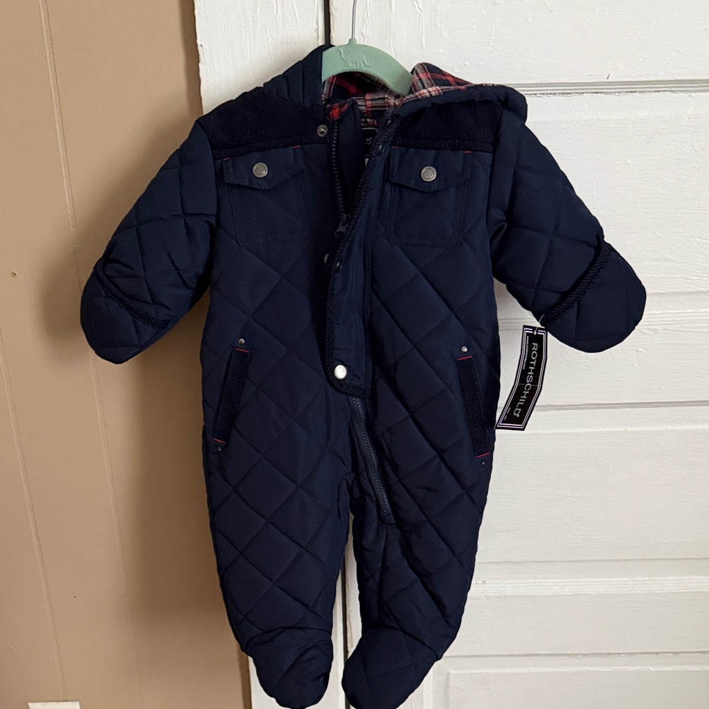 Rothschild Navy Quilted Hooded Footed Pram Snowsuit Size 6-9 Months